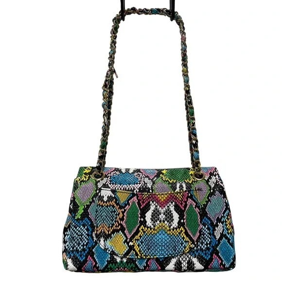 Multicolor Snake Skin Texture Tropical Handbag Purse Chic Resort Festival 10x5x3 - Picture 2 of 6